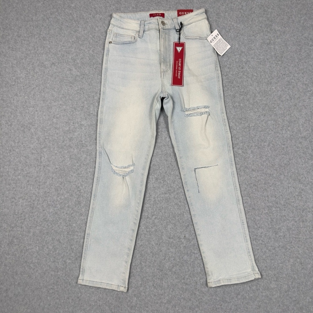 NWT GUESS Jeans Womens 25 Aurora Slashed Slim Straight Light Wash High Rise Blue